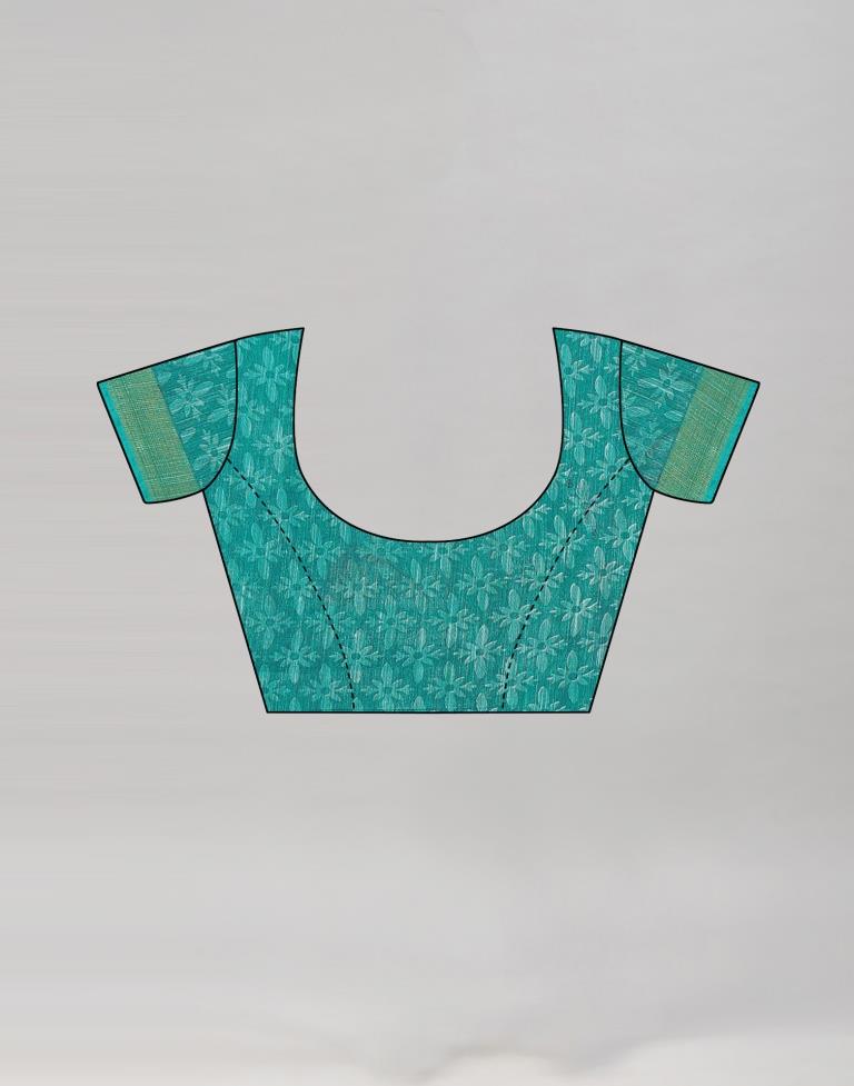 Turquoise Green Coloured Poly Cotton Printed Saree | Leemboodi