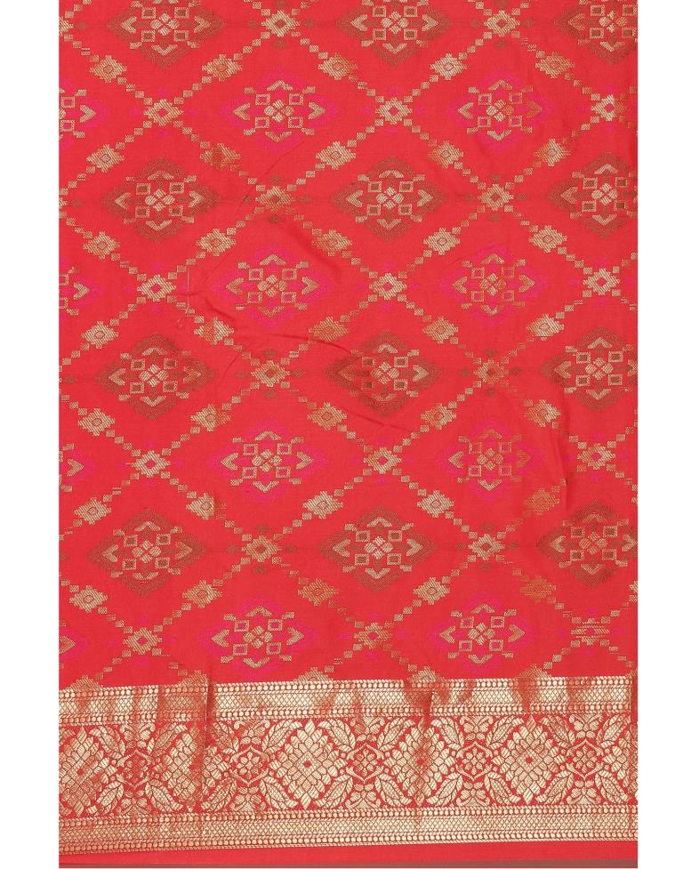Red Coloured Poly Silk Banarasi Jacquard Saree | Leemboodi