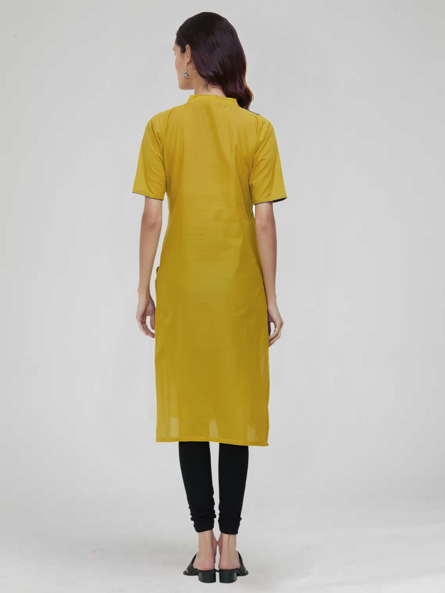 Yellow Coloured Dyed Cotton Kurti | Leemboodi
