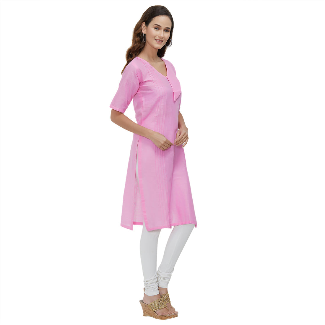 Pink Coloured Dyed Cotton Slub Kurti | Leemboodi