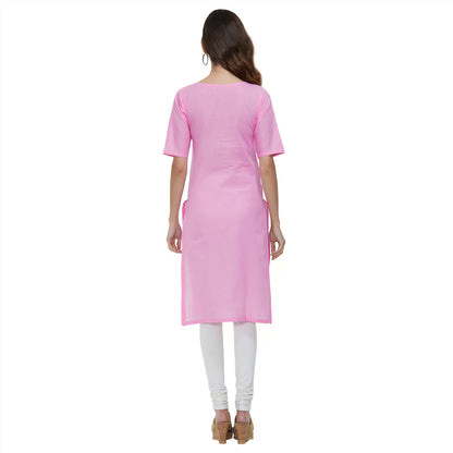 Pink Coloured Dyed Cotton Slub Kurti | Leemboodi
