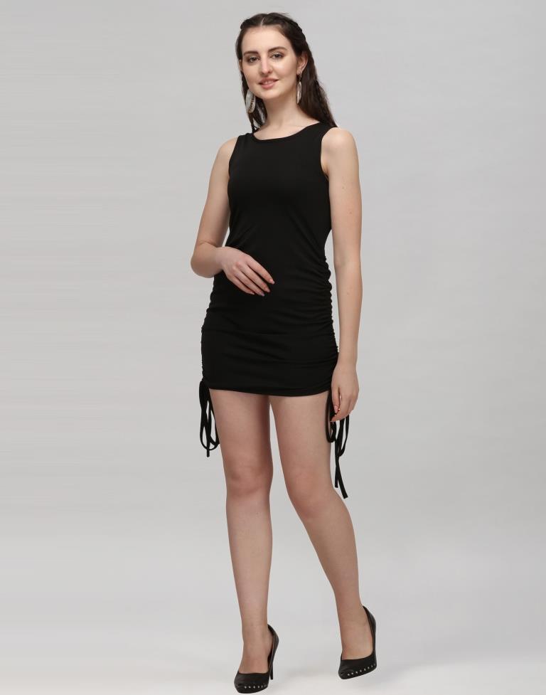 Black Coloured Knitted Lycra Dress | Leemboodi