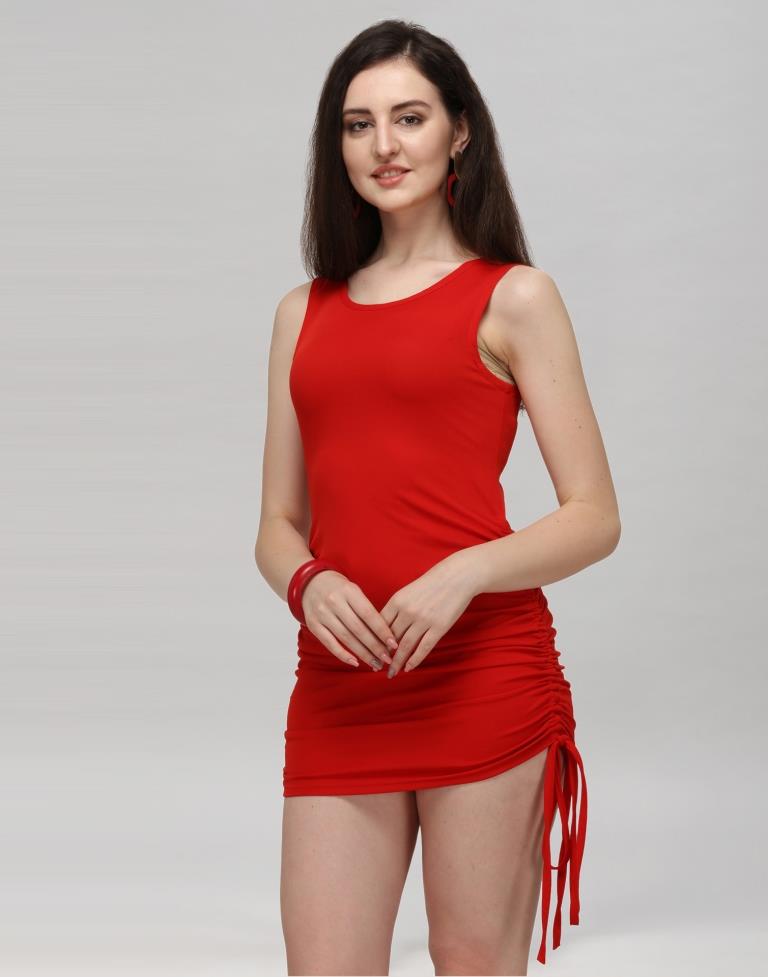Red Coloured Knitted Lycra Dress | Leemboodi