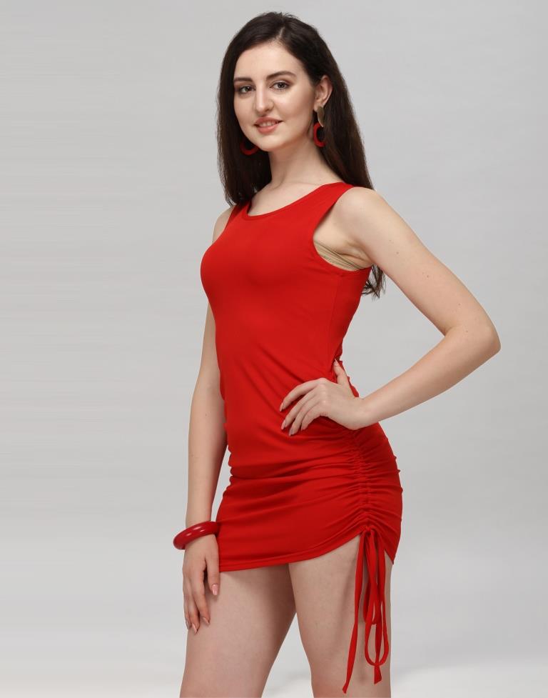 Red Coloured Knitted Lycra Dress | Leemboodi