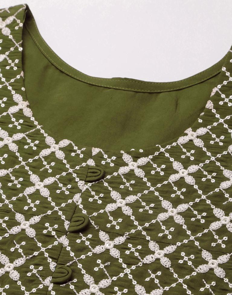 Olive Green Kurti With Pant And Dupatta | Leemboodi