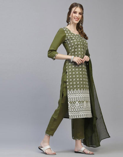 Olive Green Kurti With Pant And Dupatta | Leemboodi