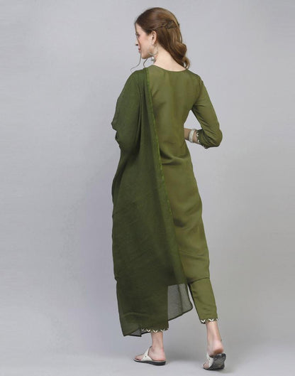 Olive Green Kurti With Pant And Dupatta | Leemboodi