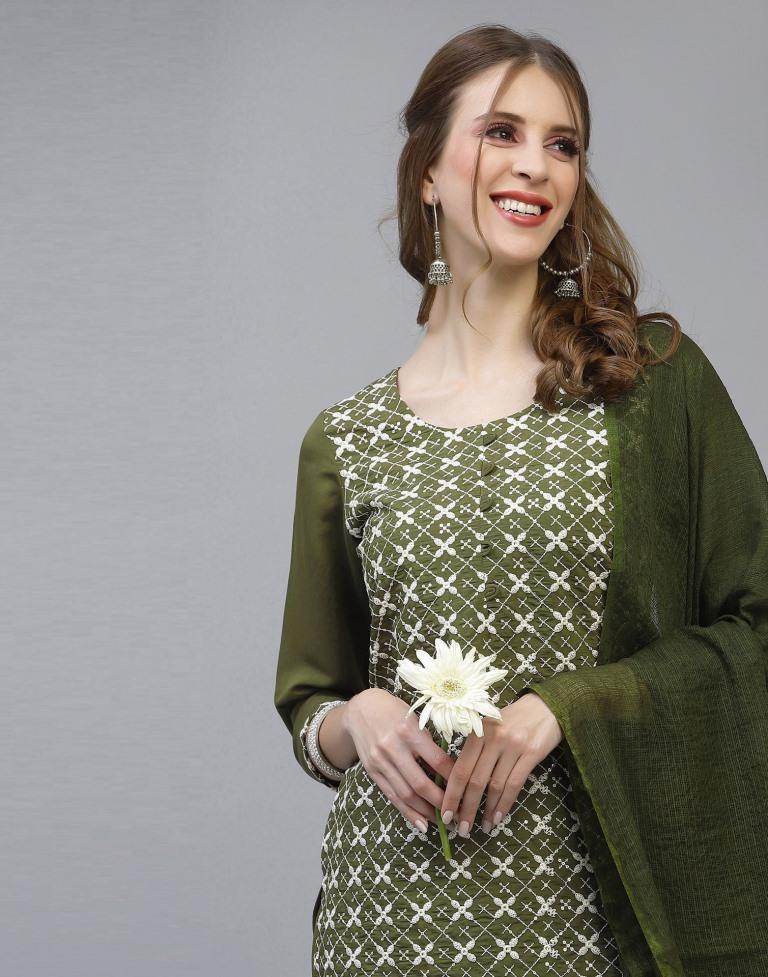 Olive Green Kurti With Pant And Dupatta | Leemboodi