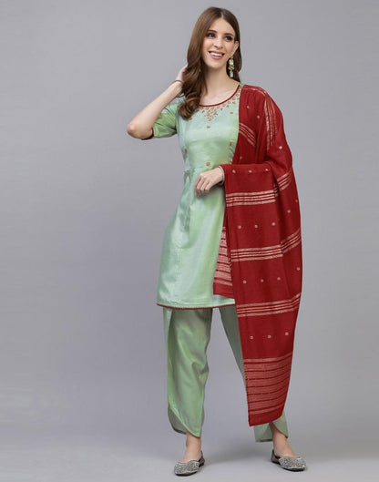 Mint Green Kurti With Pant And Dupatta | Leemboodi