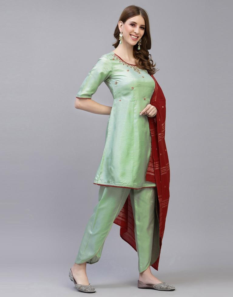 Mint Green Kurti With Pant And Dupatta | Leemboodi