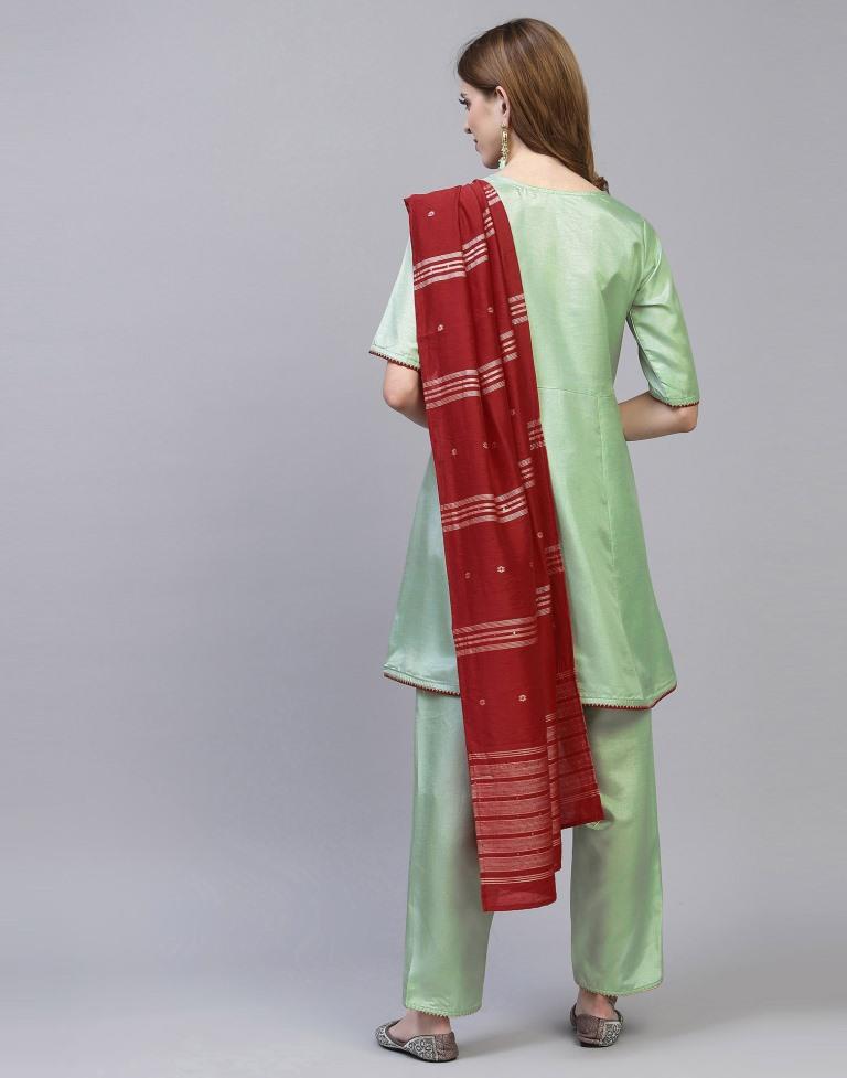 Mint Green Kurti With Pant And Dupatta | Leemboodi