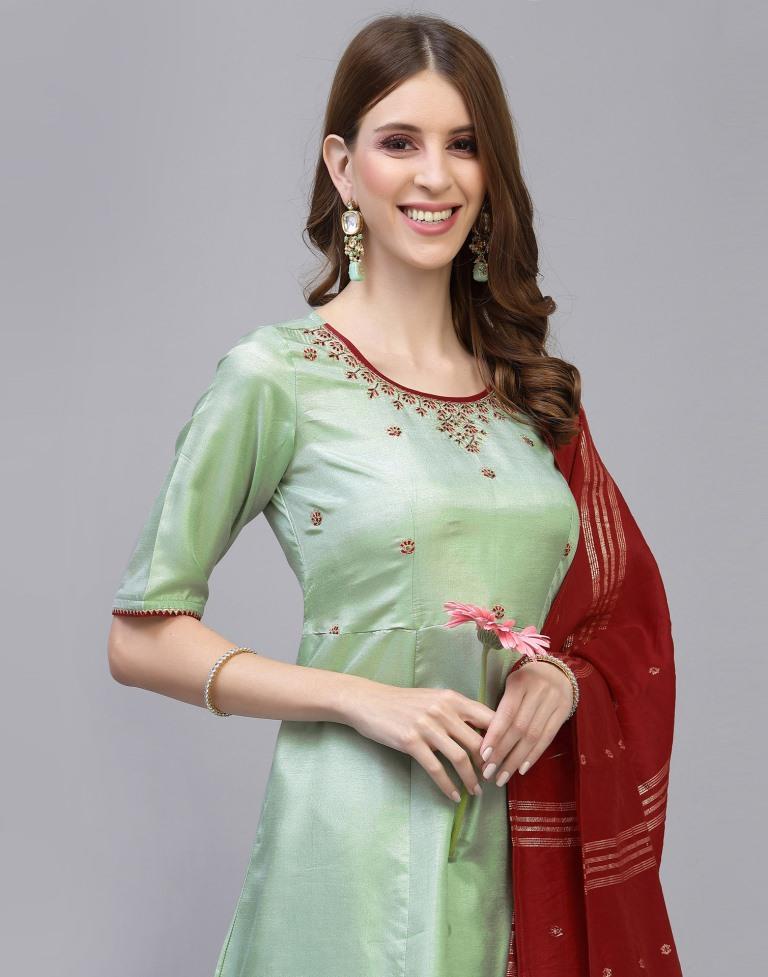 Mint Green Kurti With Pant And Dupatta | Leemboodi