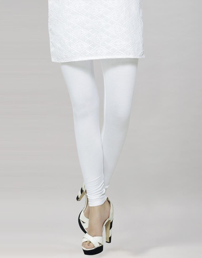 Luscious White Coloured Plain Cotton Leggings | Leemboodi