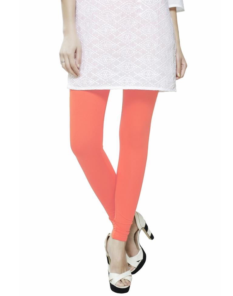 Attractive Peach Coloured Plain Cotton Leggings | Leemboodi