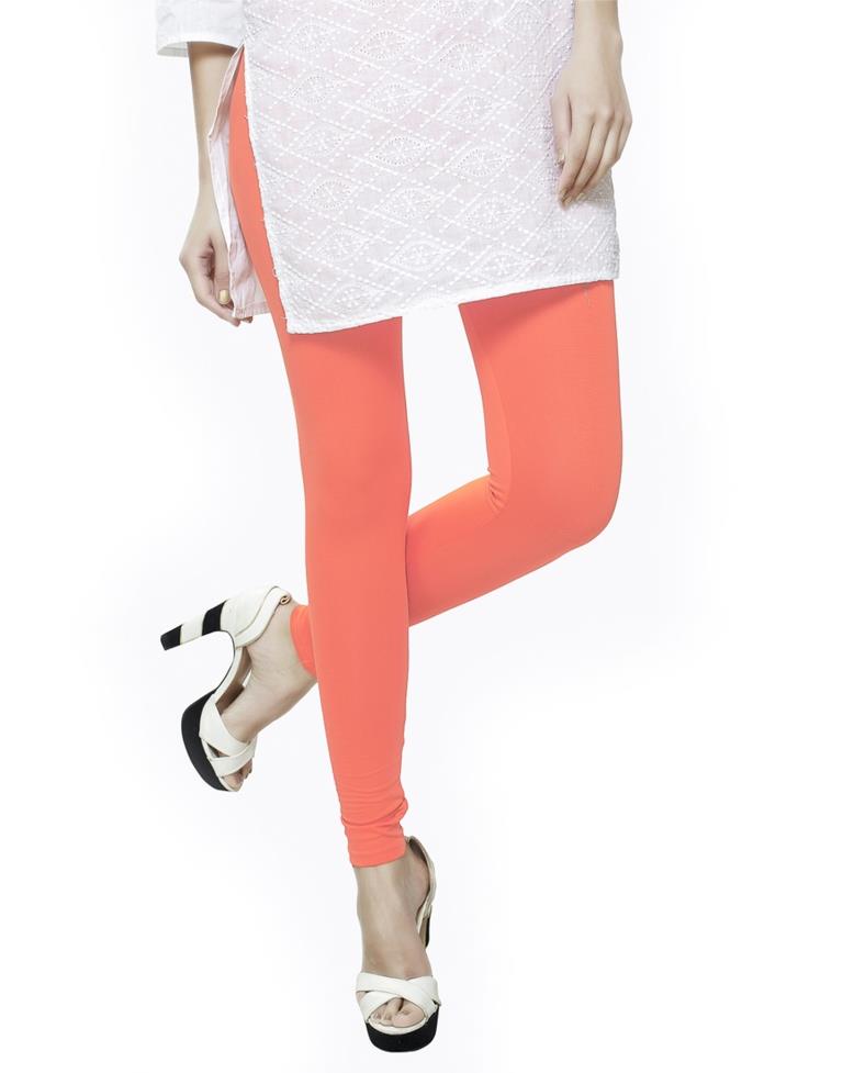 Attractive Peach Coloured Plain Cotton Leggings | Leemboodi