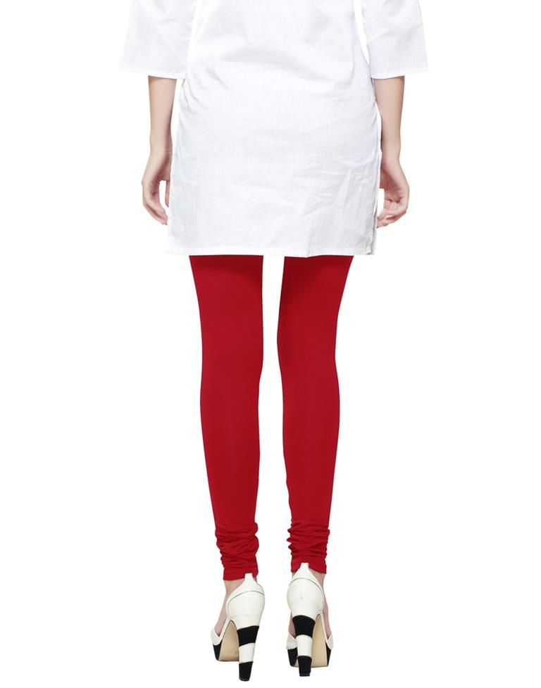 Stunning Vermillion Red Coloured Plain Cotton Leggings | Leemboodi