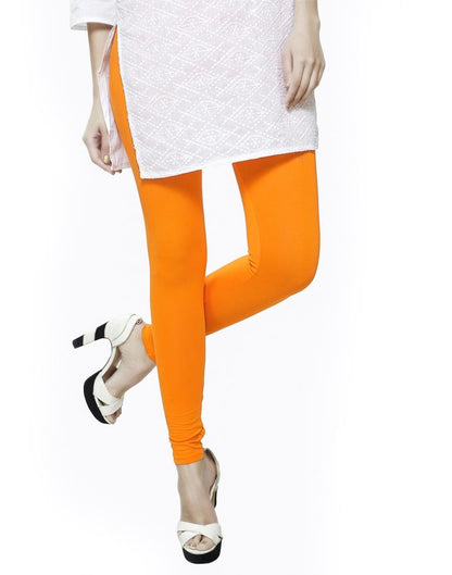 Angellic Bright Orange Coloured Plain Cotton Leggings | Leemboodi
