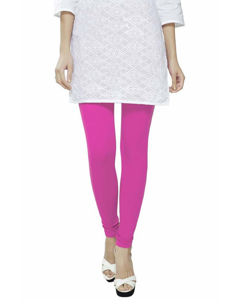 Astounding Pink Coloured Plain Cotton Leggings | Leemboodi
