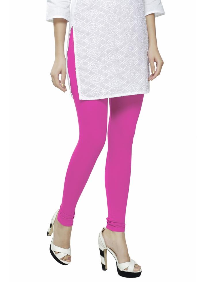 Astounding Pink Coloured Plain Cotton Leggings | Leemboodi