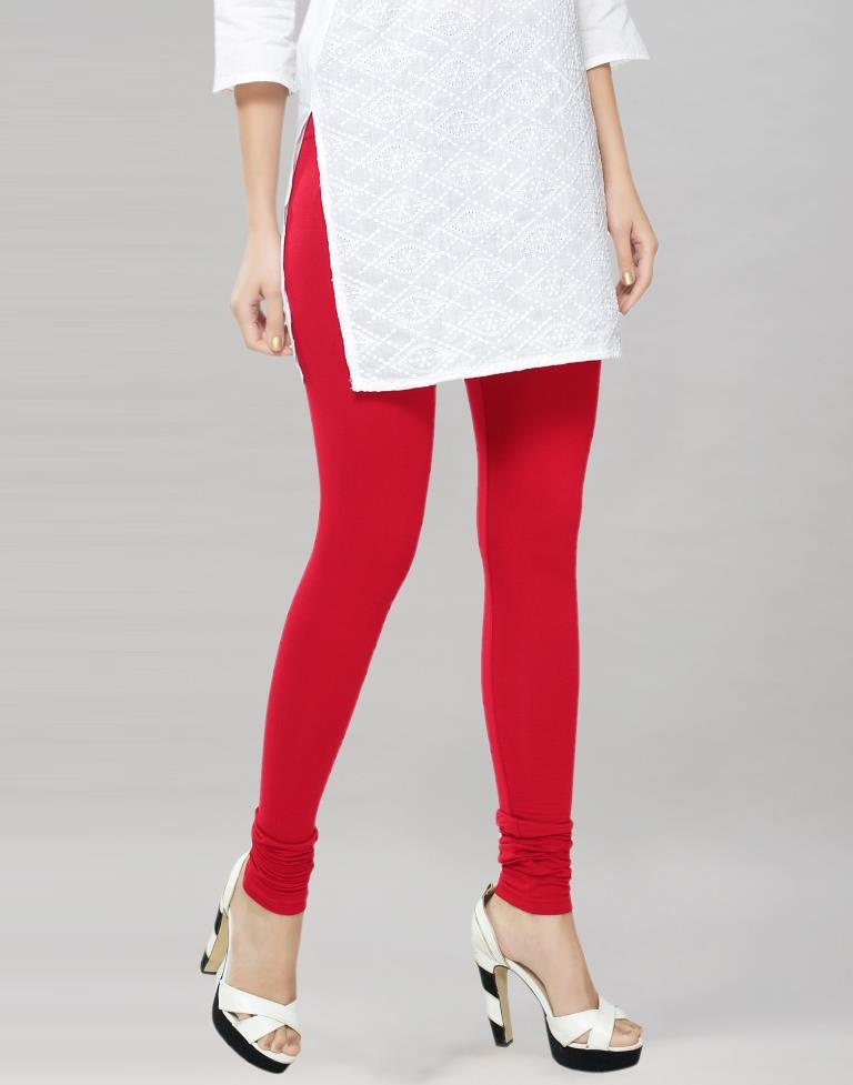 Enriching Red Coloured Plain Cotton Leggings | Leemboodi