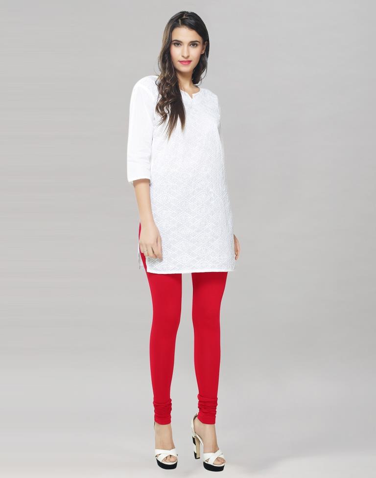 Enriching Red Coloured Plain Cotton Leggings | Leemboodi