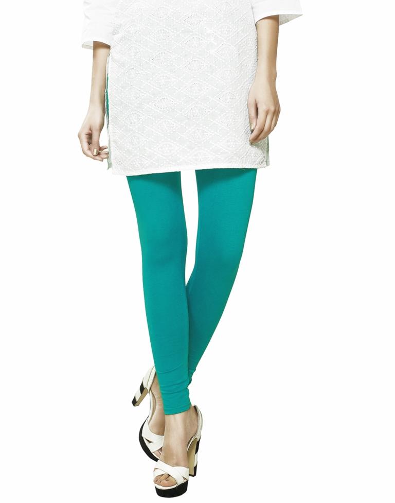 Delightful Sea Green Coloured Plain Cotton Leggings | Leemboodi