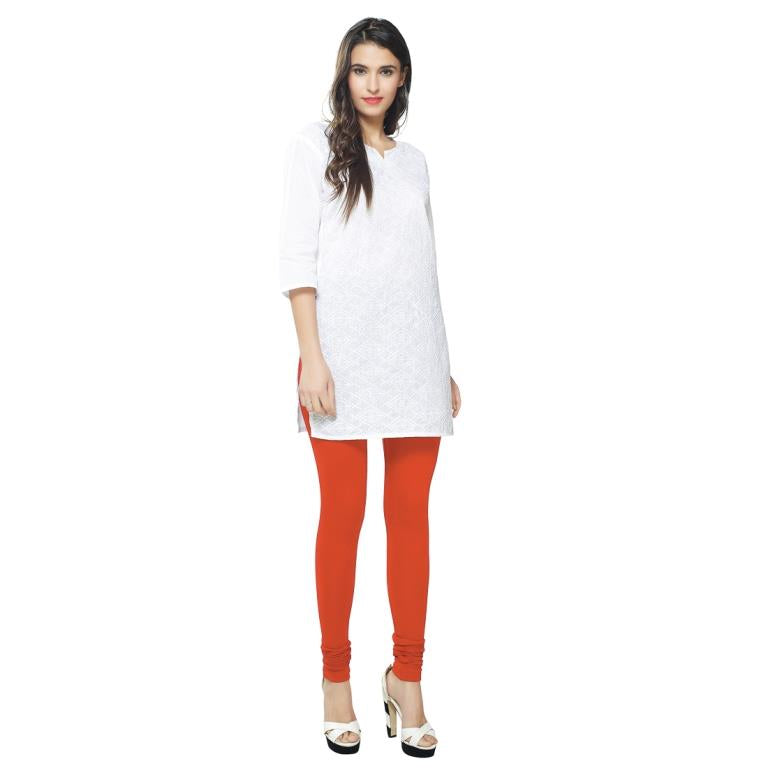 Trendy Scarlet Orange Coloured Plain Cotton Leggings | Leemboodi