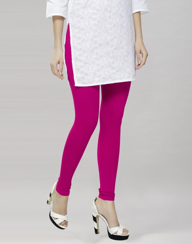 Dazzling Rani Pink Coloured Plain Cotton Leggings | Leemboodi