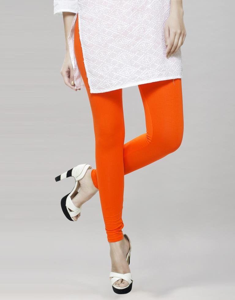 Awesome Orange Coloured Plain Cotton Leggings | Leemboodi