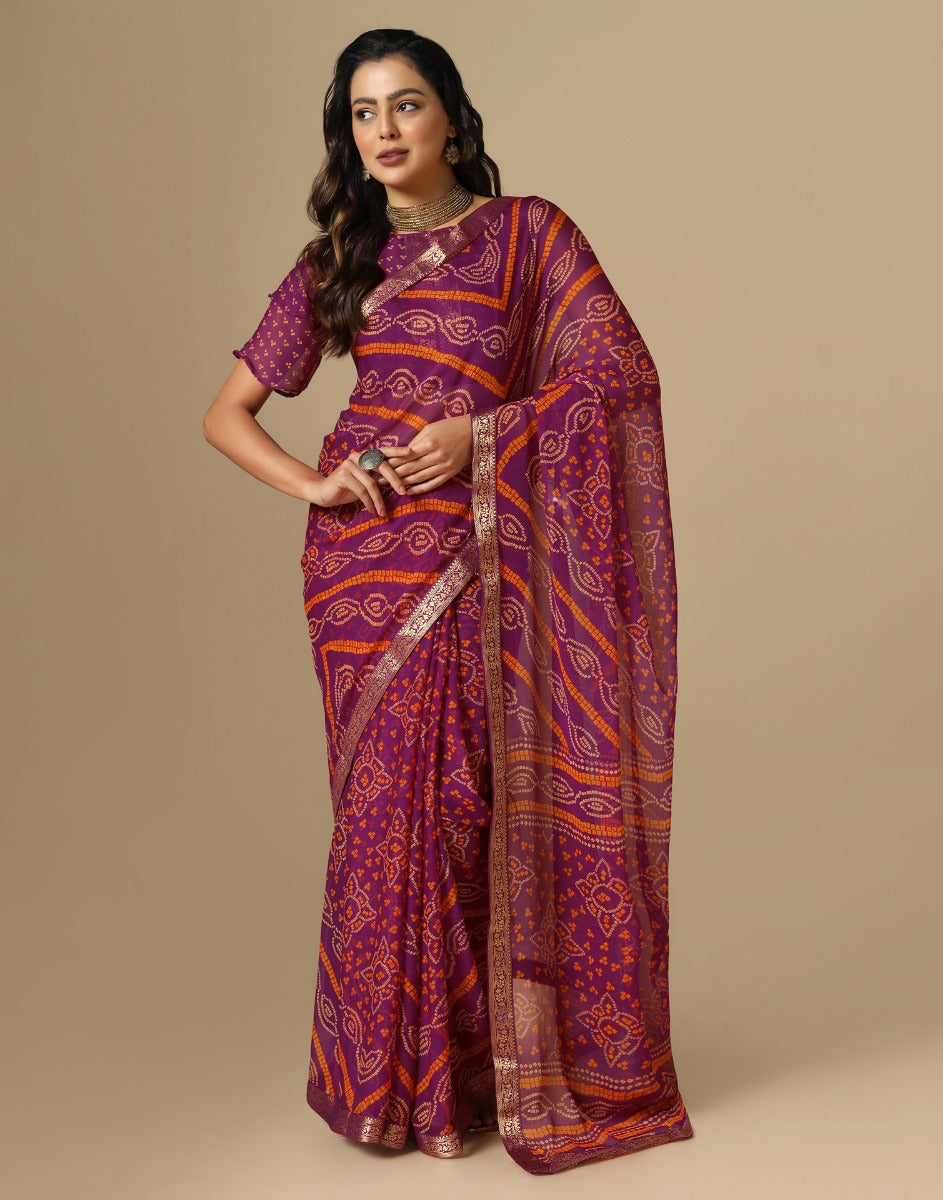 Wine Bandhani Saree | Leemboodi