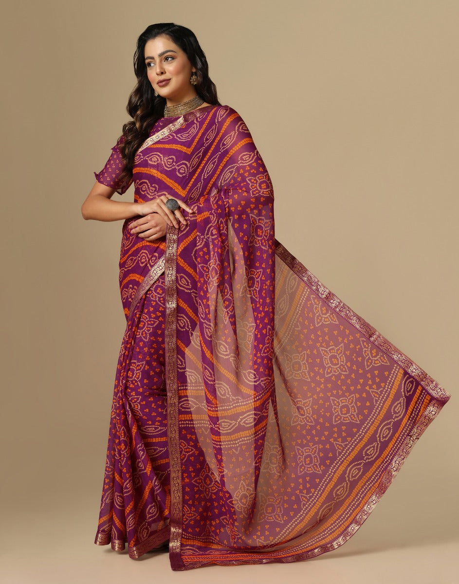 Wine Bandhani Saree | Leemboodi