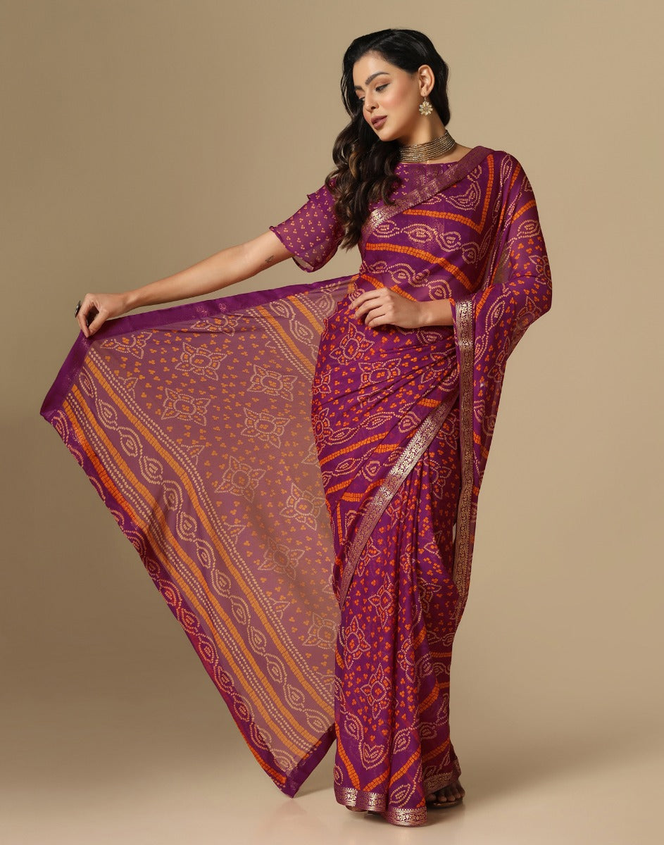 Wine Bandhani Saree | Leemboodi