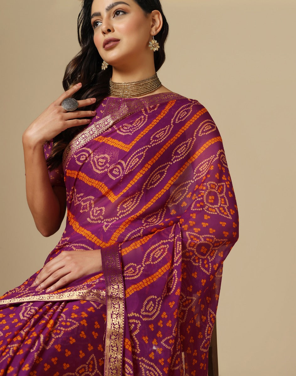 Wine Bandhani Saree | Leemboodi