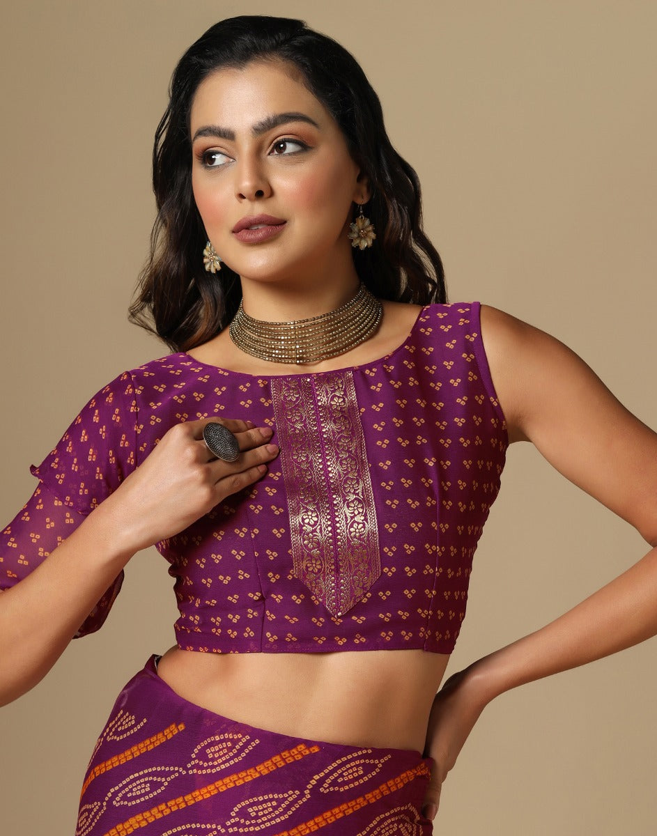 Wine Bandhani Saree | Leemboodi