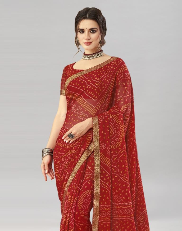 Ladies Formal Printed Red Chiffon Saree With Blouse Piece at Best Price in  Varanasi | Arsha Sarees