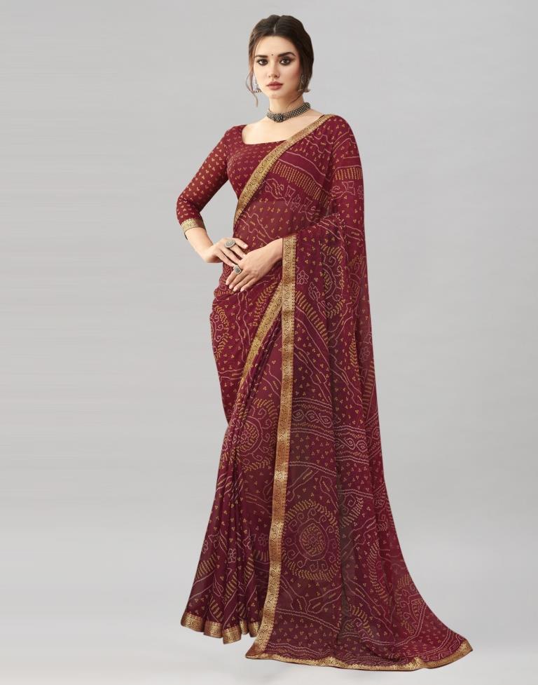 Silk Maroon Designer Saree