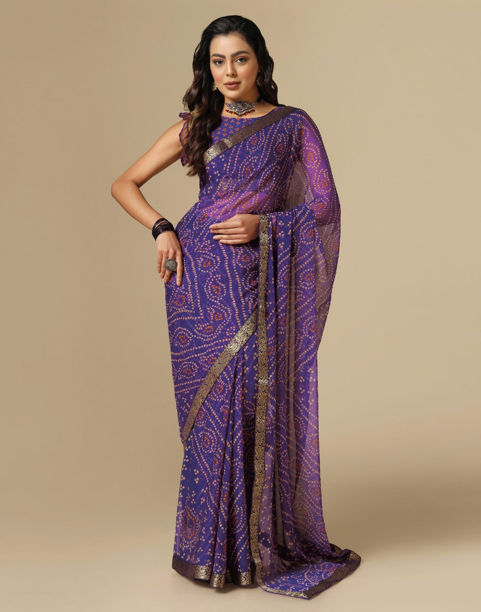 Violet Bandhani Saree | Leemboodi