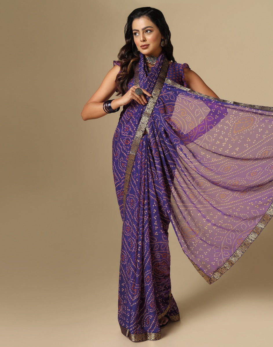 Purple And Pink Bandhani Saree : The Morani Fashion