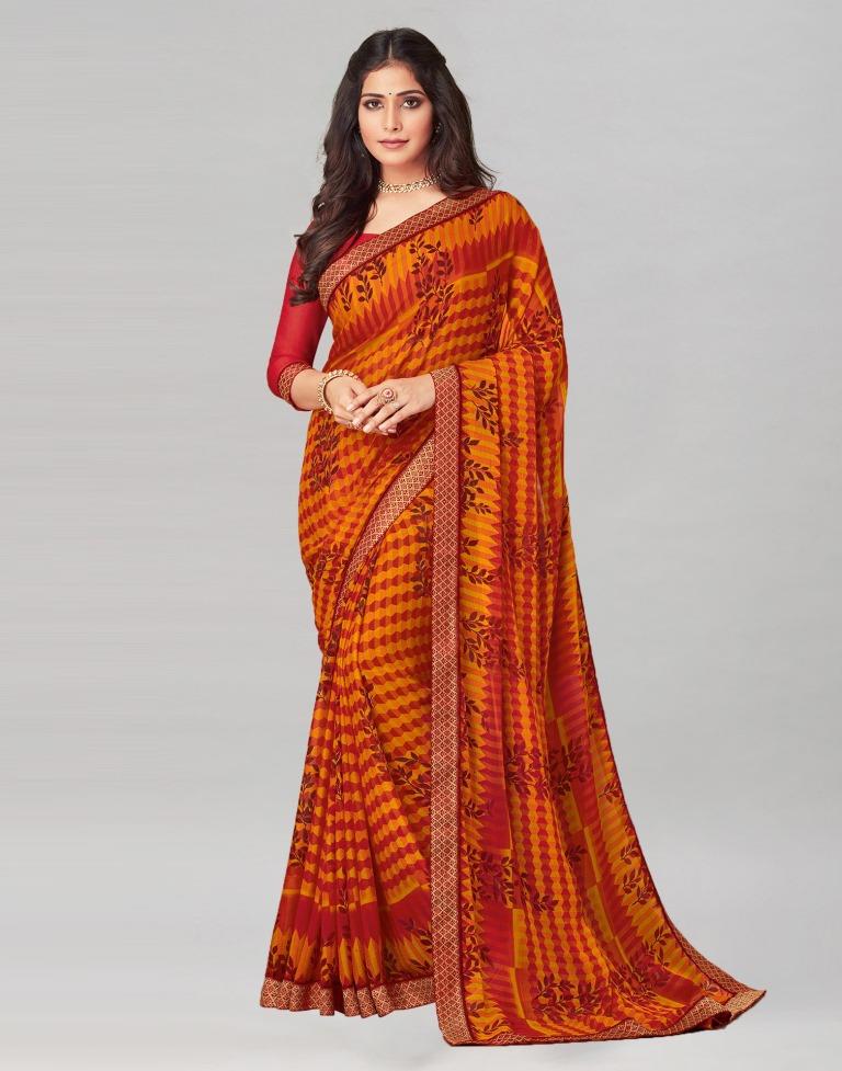 Red Coloured Chiffon Printed Saree | Leemboodi