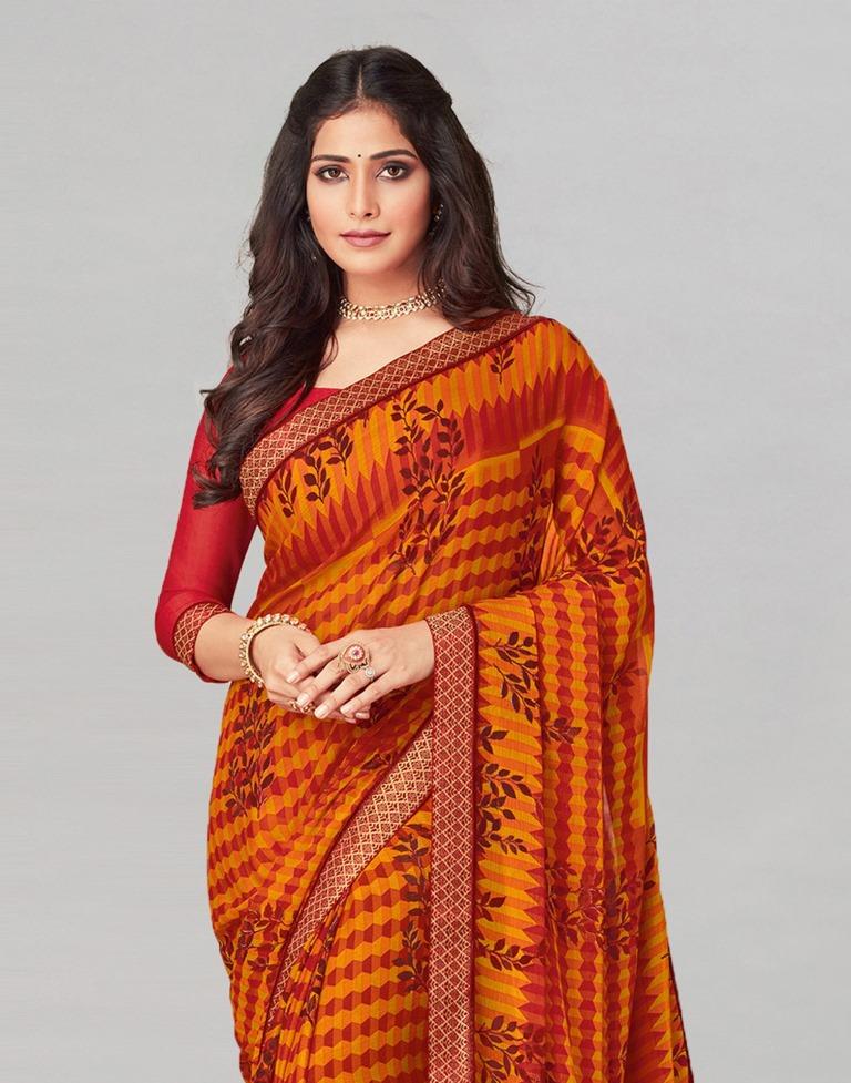 Red Coloured Chiffon Printed Saree | Leemboodi