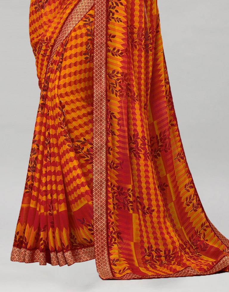 Red Coloured Chiffon Printed Saree | Leemboodi