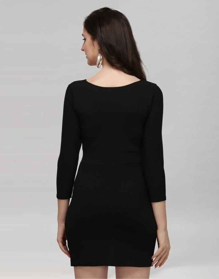 Black Coloured Knitted Lycra Dress | Leemboodi