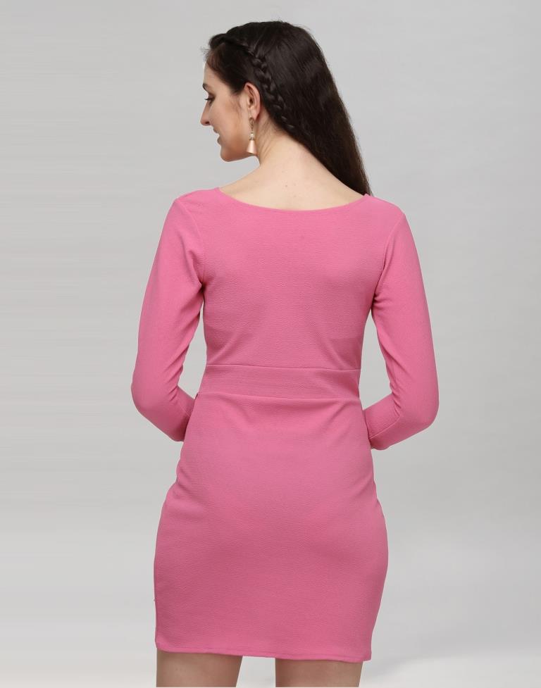 Pink Coloured Knitted Lycra Dress | Leemboodi