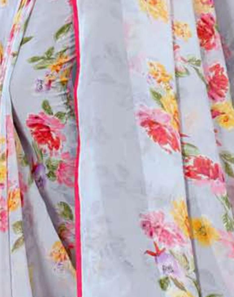 Grey Coloured Georgette Floral Printed Saree | Leemboodi