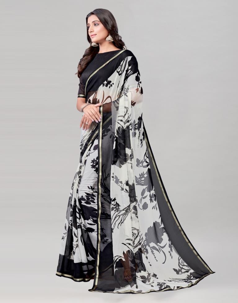 Buy Ahalyaa Women's White Chiffon Floral Digital Print Saree Online at Best  Price | Distacart