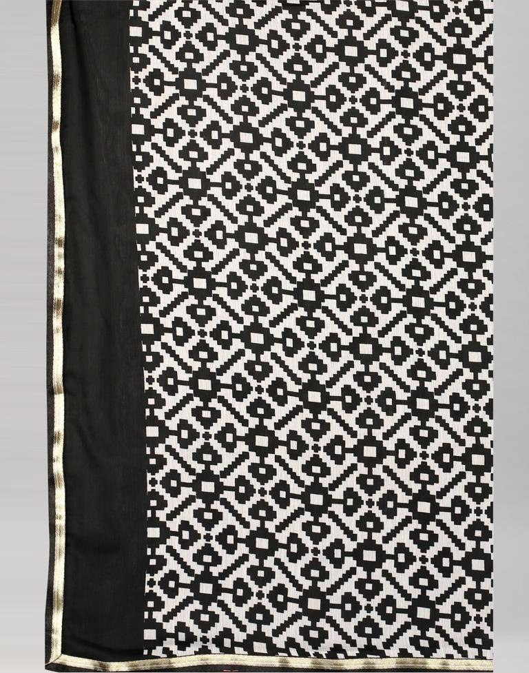 Black Coloured Chiffon Printed Saree | Leemboodi
