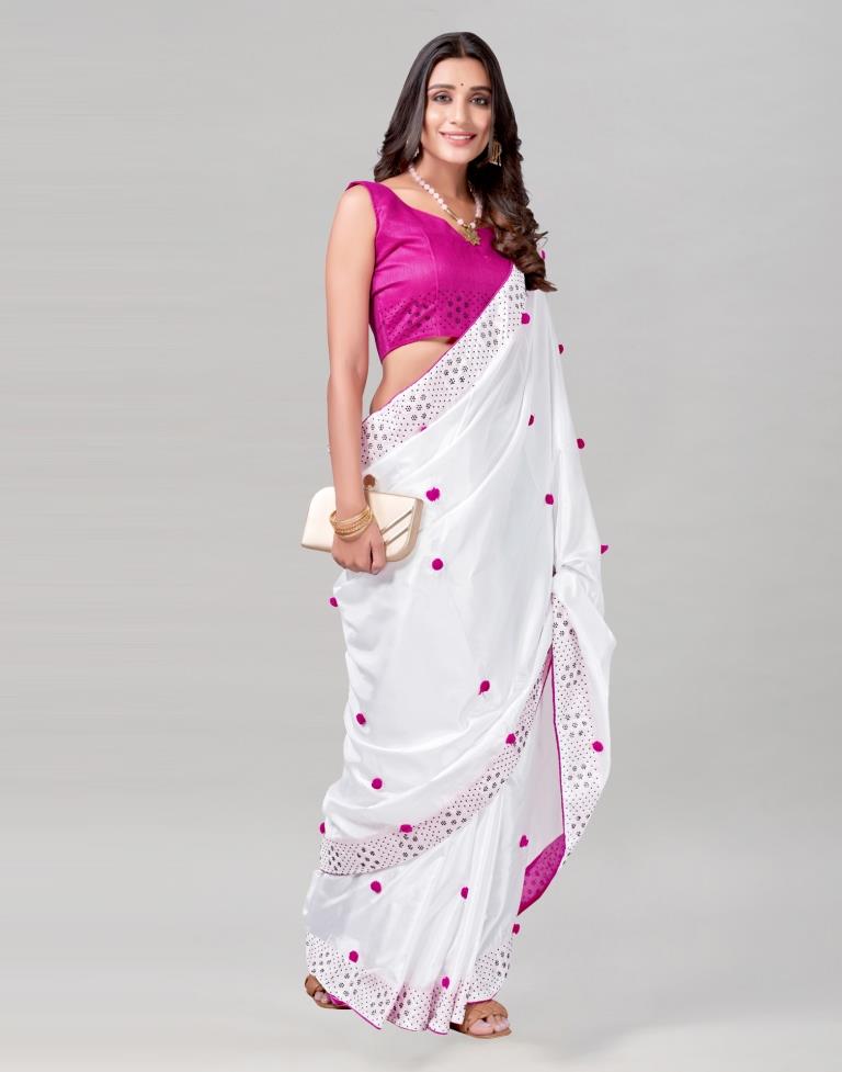 White Coloured Silk Embellished Saree | Leemboodi