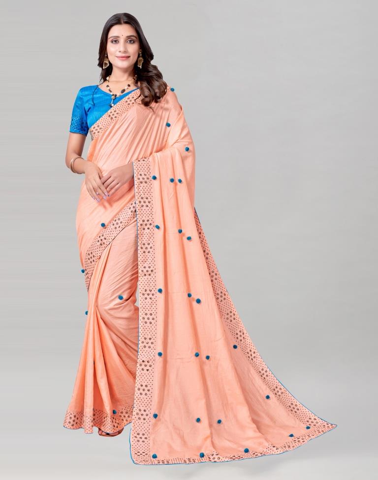 EKKTARA Saree For Women Peach Colour Soft Linen Saree With Khadi Print –  Ekktara