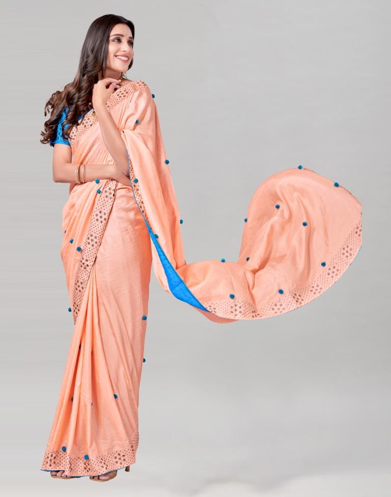 Peach Coloured Poly Silk Embellished Saree | Leemboodi