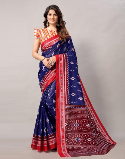 Royal Blue Coloured Cotton Printed Saree | Leemboodi
